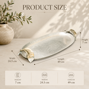 Juego de Bandejas de Servir de Aluminio de Lujo con Diseño de Hojas, Acabado Texturizado, Forma Ovalada Orgánica, Plato Decorativo para una Decoración Elegante del Hogar - Product Image 3