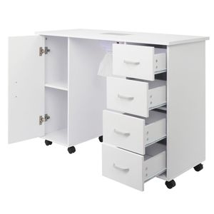 Tavolo Moderno per Manicure in Legno con Anta Singola e 4 Cassetti, Finitura Bianca, Design di Lusso, Struttura in MDF - Product Image 4