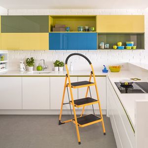 Portable Home and <b>Kitchen</b> 3-<b>Step</b> Folding Ladder Anti-Slip with Rubber Hand Grip RT - Product Image 2