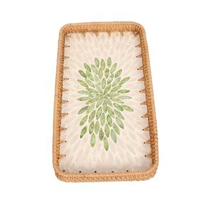 Bandeja de mimbre rectangular al por mayor y superventas con patrón de mosaico de hojas verdes hecha a mano, bandeja decorativa de mimbre para servir - Product Image 3
