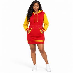 Robe sweat à capuche Cosh International Sorority Sisterhood, bicolore rouge et jaune, manches longues avec poches, pour l'automne - Product Image 3