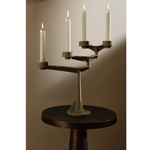 Modern Sand <b>Textured</b> 4 Arm Candelabra Contemporary Metal Design For Luxury Home Decor And Events Durable <b>Powder</b> Coating Finish - Product Image 4