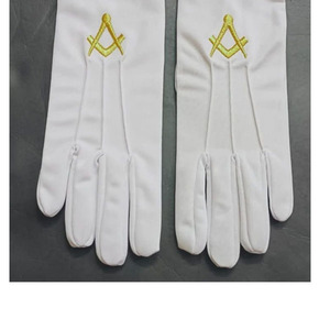 Guantes Masónicos de Algodón Blanco para Maestro Masón, Bordados a Mano con Compás y Escuadra Dorados, Guantes de Cuero Blanco para Logia Azul - Product Image 1