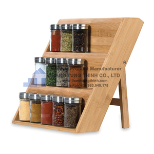 Étagère à épices en bois de haute qualité, organisateur multi-niveaux pour le rangement de cuisine, avec plusieurs épices présentées, fabriqué au Vietnam - Product Image 2