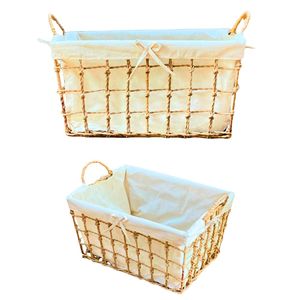 High-Quality Natural Water Hyacinth Seagrass Rattan Bamboo <b>STORAGE</b> <b>BASKET</b> with Cotton Liner and Side Handles - Product Image 1