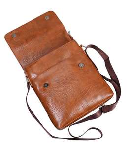 Sac bandoulière en cuir véritable marron, motif alligator, fermeture éclair, sangle amovible, style vintage, unisexe, usage quotidien - Product Image 4