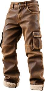 Pantalon pour homme adulte en similicuir PU, style cargo ample, coupe droite, Y2K - Product Image 3