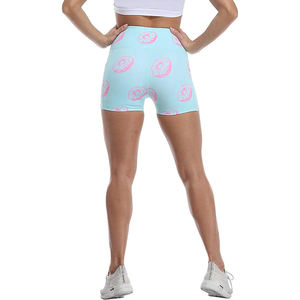 Shorts de sport décontractés et respirants pour femmes, taille haute, imprimé dessin animé donut, avec poches, séchage rapide, pour la gym et la course à pied - Product Image 3
