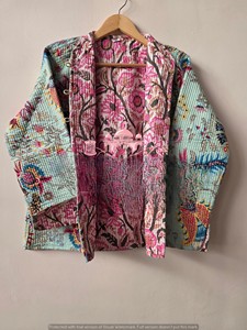 Veste courte matelassée brodée tricotée à la main pour femme, en coton écologique respirant à imprimé floral, à manches longues, pour un usage décontracté - Product Image 1