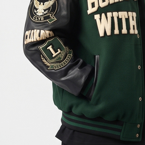 <b>Men</b> 100% Wool Blend Varsity <b>Jackets</b> Custom Embroidery Patches <b>Leather</b> Sleeve Varsity <b>Jackets</b> <b>Men's</b> Street Fashion Varsity Coat - Product Image 5