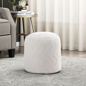 Pouf Moderno Bianco in Tessuto Effetto Pelliccia, Poggiapiedi Antiscivolo, 1 Pezzo, Sedia a Sacco, Pouf da Pavimento Antiscivolo - Product Image 1
