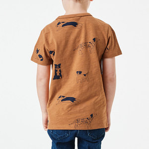 Camiseta de Manga Corta para Niños, Cuello Redondo, Color Marrón, Estampado de Perro, Verano, Transpirable, Informal, 230 g/m², 100 % Algodón - Product Image 4