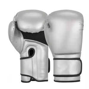 White Leather Boxing Gloves With Brown Wrist <b>Strap</b> Lace-Up Closure For Adults - Product Image 2