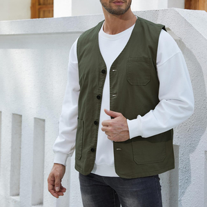 Heavy Duty Men Canvas <b>Vest</b> Durable Workwear Body Warmer Custom Logo Stitched Cotton Fabric Sleeveless Jacket For Workwear - Product Image 2