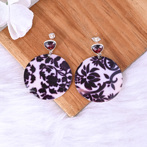 <b>Garnet</b> Hydro & Mother of Pearl Resin Art Dangle <b>Earring</b> | 925 Sterling Silver - Product Image 2