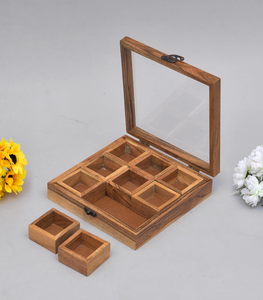 Natural Acacia Wood <b>Spice</b> <b>Box</b> with 9 Containers Wooden Tabletop <b>Masala</b> <b>Dabba</b> Multipurpose Kitchen <b>Spice</b> Organizer Wooden Namak - Product Image 1