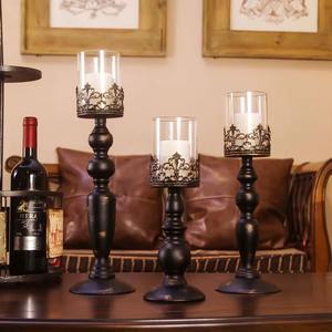 Ensemble de 3 bougeoirs en bois pour la décoration d'événements, la décoration de la maison, le salon, la table à manger, les mariages, les fêtes et les festivals, en provenance d'Inde - Product Image 2