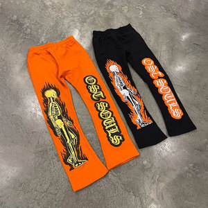 Streetwear Men's Skinny Fleece <b>Joggers</b> Flared Sweatpants Winter Custom Logo Skeleton 3D Puff Print <b>Stacked</b> Breathable - Product Image 3