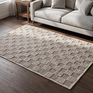 Tapis de sol moderne exclusif en laine tissée à la main, couleur unie crème beige, à boucles, antidérapant, léger, profil bas, pour la maison - Product Image 4