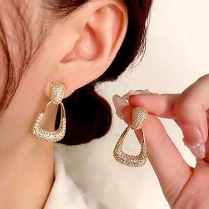 Moissanite Round Diamond Geometric Crystal <b>Dangle</b> <b>Earrings</b> with 925 <b>Silver</b> Fine Gold Plated Romantic Jewelry for Women's Gift - Product Image 3