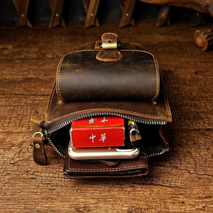 Sac banane multifonction en cuir de qualité pour homme, style rétro café, sacoche messager, pochette de téléphone d'été - Product Image 6