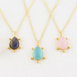 Elegant 18k Gold Plated Teardrop <b>Statement</b> Fashion Pendant Unisex Brass Jewelry Wholesale Bezel set Beaded Design Fancy <b>Necklace</b> - Product Image 4