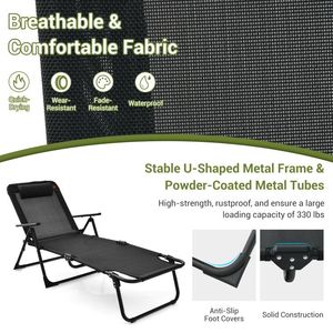 Set di 3 chaise longue pieghevoli da patio in PVC nero per prendere il sole all'aperto - Product Image 4