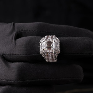 Emerald Cut Moissanite Diamond Icedout Style Engagement <b>Ring</b> 925 Sterling Silver Hip Hop <b>Ring</b> For <b>Man</b> Cluster Halo Handmade <b>Ring</b> - Product Image 6