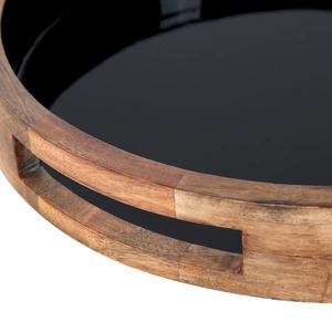 Plateau rond en bois massif fait à la main, plateau de service durable pour aliments, boissons et collations - Product Image 2