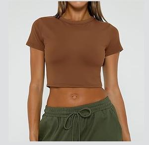 Camisetas Cortas Deportivas de Verano para Mujer, Ajustadas, Estilo Crop Top, para Deporte, Ajuste Ceñido, Tops Cortos, Camisetas Sexys Lisas - Product Image 1