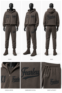 High Quality Men's Winter Casual Flock Print Fleece Quarter Half <b>Zip</b> <b>Hooded</b> Collar Sweatshirts Set TracksuitsCo Ord Drop - Product Image 3