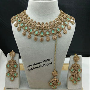 Conjunto de Collar Gargantilla y Pendientes de Cobre Chapado en Oro Vintage para Novia, con Maang Tikka, Hecho a Mano, de Alta Calidad, para Boda y Compromiso - Product Image 1