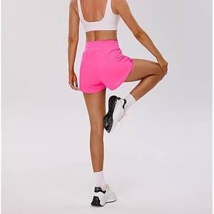 Hot <b>Pink</b> Women Gym <b>Shorts</b> High Waist Polyester Running <b>Shorts</b> With Zipper Pockets Breathable Sports <b>Shorts</b> For Workout - Product Image 5