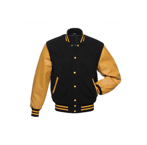 <b>Men's</b> Black Varsity <b>Jacket</b> With Red PU Leather Sleeves Turn-down Collar Zipper Closure Casual Autumn Wear - Product Image 4