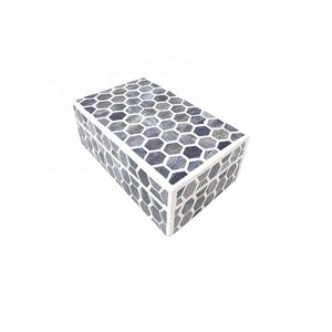Caja de joyería decorativa con incrustaciones de hueso gris y blanco, caja de almacenamiento multiusos, caja de recuerdo para accesorios de joyería, decoración - Product Image 3