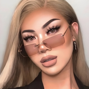 High End Luxury Rectangular Frameless <b>Sunglasses</b> Cool Street Photos Trendy Women's <b>Sunglasses</b> - Product Image 2