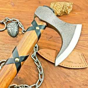 Custom Handmade Forged Carbon Steel Axe Outdoor Camping Tomahawk Hatchet Wooden Handle Survival Axe With Cover Survival <b>Tool</b> - Product Image 2