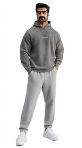 <b>Men's</b> <b>Grey</b> Solid Hooded Polyester Winter Lined Knitted Windproof Oversized Casual Pullover <b>Sweatshirt</b> - Product Image 1