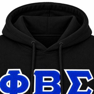 Sudadera con capucha negra para hombre de Phi Beta Sigma, sudadera con capucha informal con bordado de letras griegas azules, sudadera con capucha informal, vida fraternitaria griega - Product Image 6