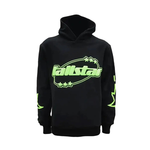 Sudadera con Capucha Informal de Alta Calidad, Sudadera de Forro Polar de Color Negro Sólido con Estampado Puff para Hombre - Product Image 1