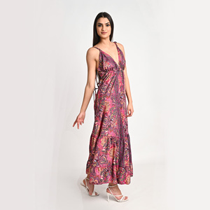 Vestido Boho de Seda India, Casual, Cuello en V, Largo hasta la Rodilla, Espalda Descubierta, Ecológico, Transpirable, Cintura Natural, Ropa de Playa para Verano - Product Image 3