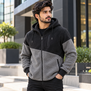 Men Puller <b>Fleece</b> Hooded Jacket Made With Warm Polyester <b>Fleece</b> Material Regular Fit Adjustable Hood Secure Front <b>Zipper</b> Two - Product Image 1