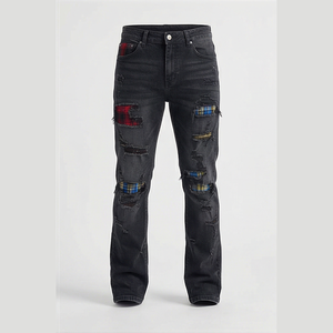 Jean en denim coupe droite slim pour homme, délavage foncé, en coton mi-lourd, style décontracté automne - Product Image 2