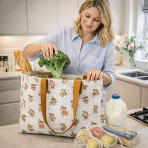 Bolsos de Lona Acolchados Estructurados con Estampado Artesanal de Jaipur, Ligeros, Hechos a Mano, con Asas de Cuero, para Uso Diario en Todas las Estaciones - Product Image 5