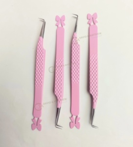 Pince à cils à pointe de fibre à 90 degrés avec logo personnalisé violet avec nouveau design d'arc Outils de cils personnalisables de marque privée - Product Image 2