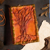 Journal en cuir gaufré Arbre de Vie fait main, Carnet en cuir vintage, Grimoire livre des ombres à couverture rigide, Papier à bords festonnés