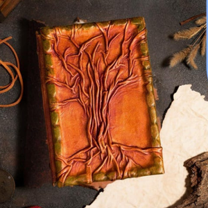 Diario de Cuero Grabado a Mano con el Árbol de la Vida, Cuaderno de Cuero Vintage, Libro de Tapa Dura Grimoire Book of Shadows, Papel con Borde Irregular - Product Image 4