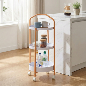 Chariot utilitaire à quatre roues à 1 étagère, qualité OEM, pour rangement domestique moderne, organisateur de maison, en métal revêtu, portable et extensible - Product Image 1