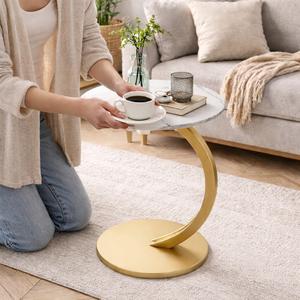 Table basse moderne pour salon avec plateau en marbre et base en fer plaqué or, meuble d'appoint de luxe pour la maison, l'hôtel, l'appartement - Product Image 3