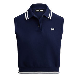 Pull sans manches décontracté en piqué de coton mélangé pour femme, col polo, respirant et léger, marque privée OEM - Product Image 4